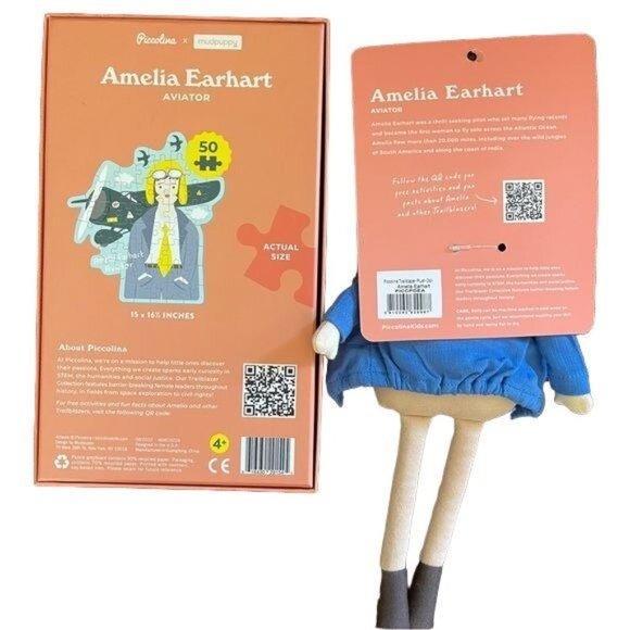 Mudpuppy Piccolina Amelia Earhart Aviator Puzzle Doll Strong Women Set New Gift - Picture 3 of 8
